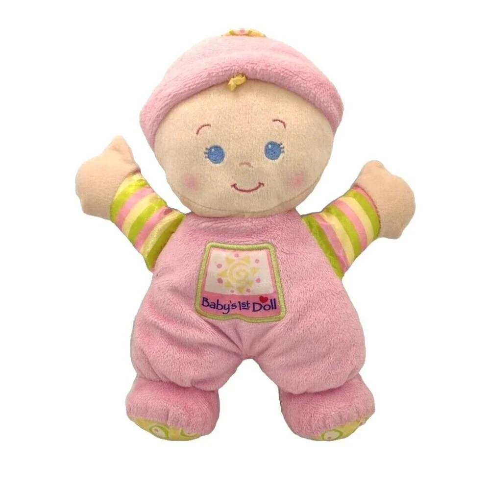 Fisher Price My Baby’s 1st First Doll Stuffed Plush Rattle 2008 Pink & Green 10
